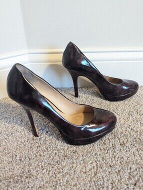 Joan & David Purple Patent Leather Platform Stiletto Heels Corporate Goth sz 7.5